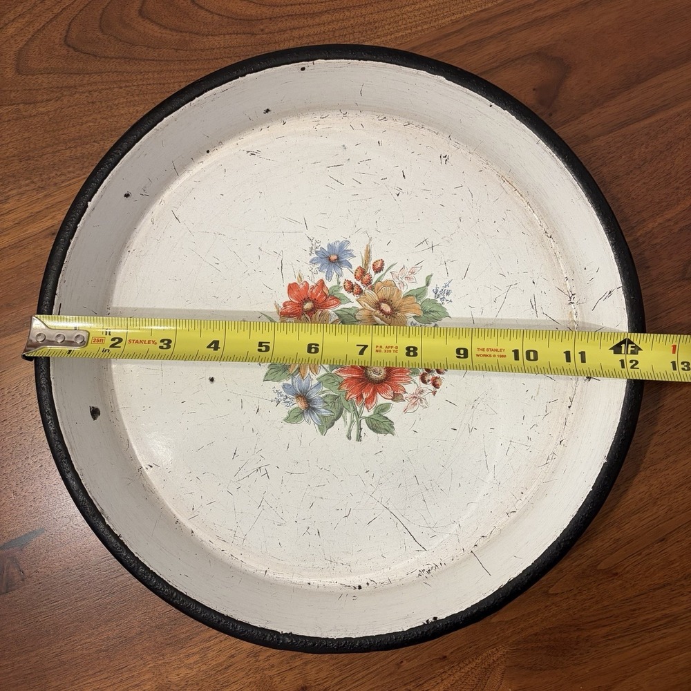 Vintage Metal Round Tray Floral Decor - Picture 6 of 7